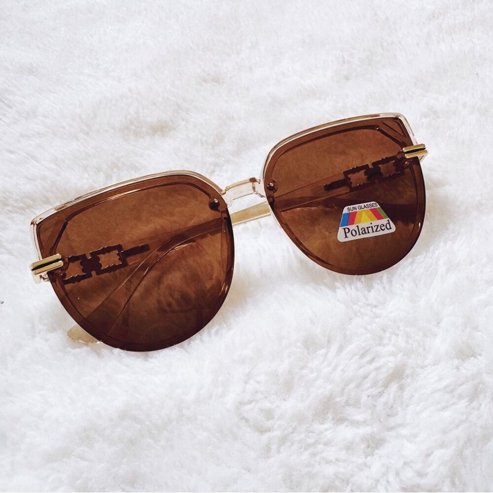 Genevieve Light Brown Rimless Polarized Sunglasses - Picture 3 of 11